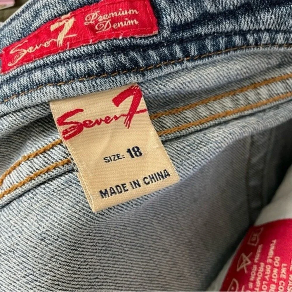 7 For All Mankind high rise straight leg cutoff jeans blue denim size 18